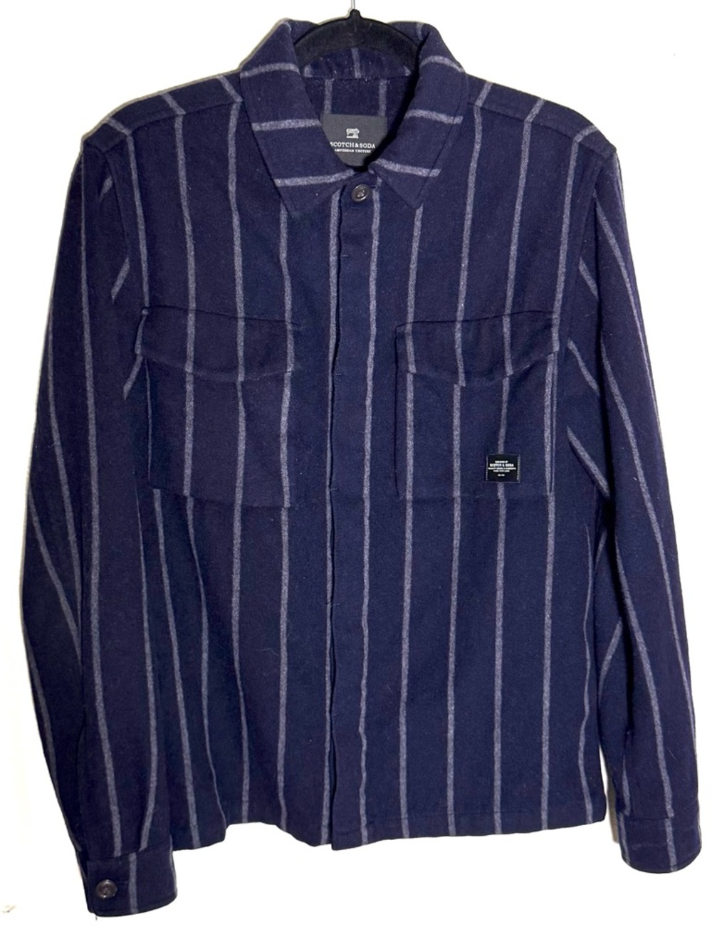 Scotch & Soda Navy & Light-Gray Vertical Stripe Shirt Jacket
